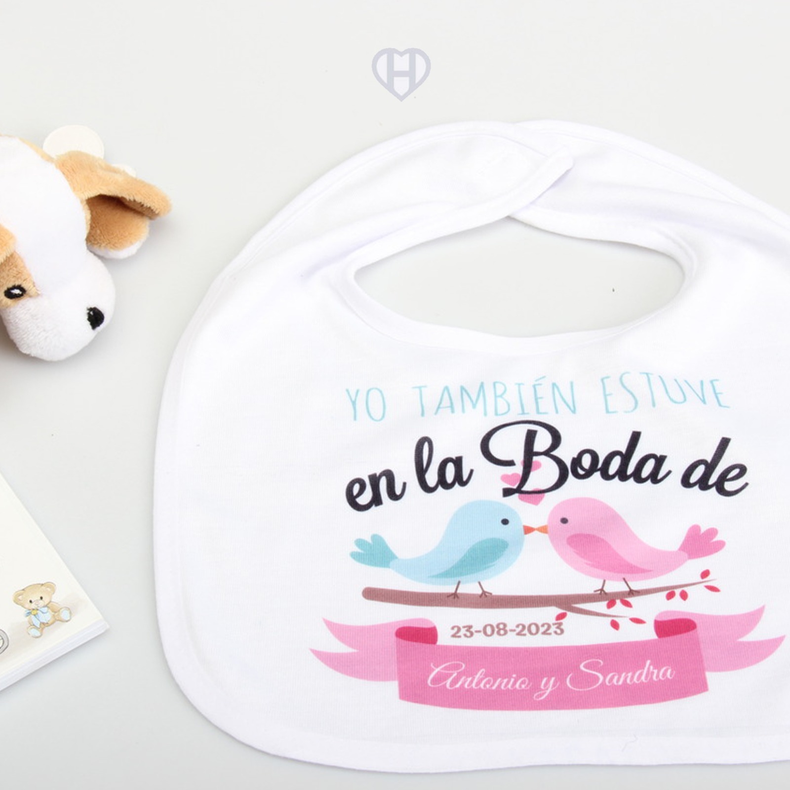 Babero personalizado pajaritos rosa y azul