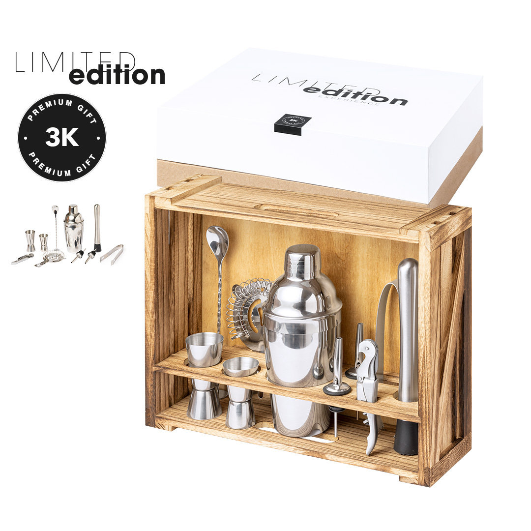 Set de cóctel con caja madera