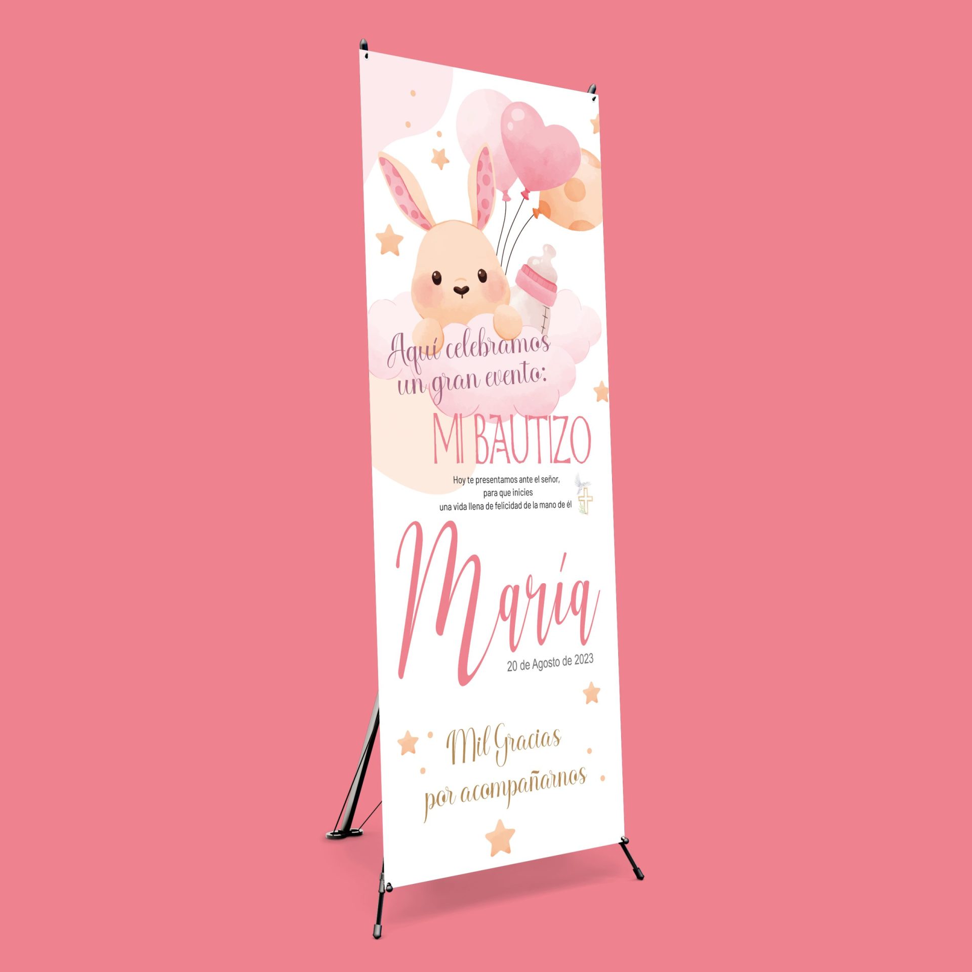 Bienvenido Bautizo Conejito rosa